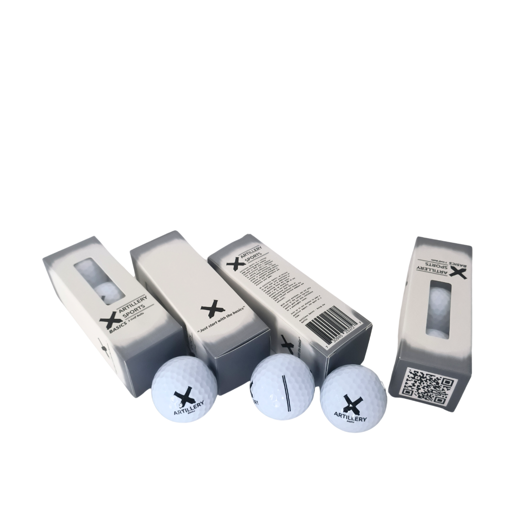 Artillery Basics Golf Balls - Multiple boxes with product information visible