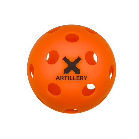 Carrier HE-1 Indoor Pickleball - Single ball close-up showing Artillery logo